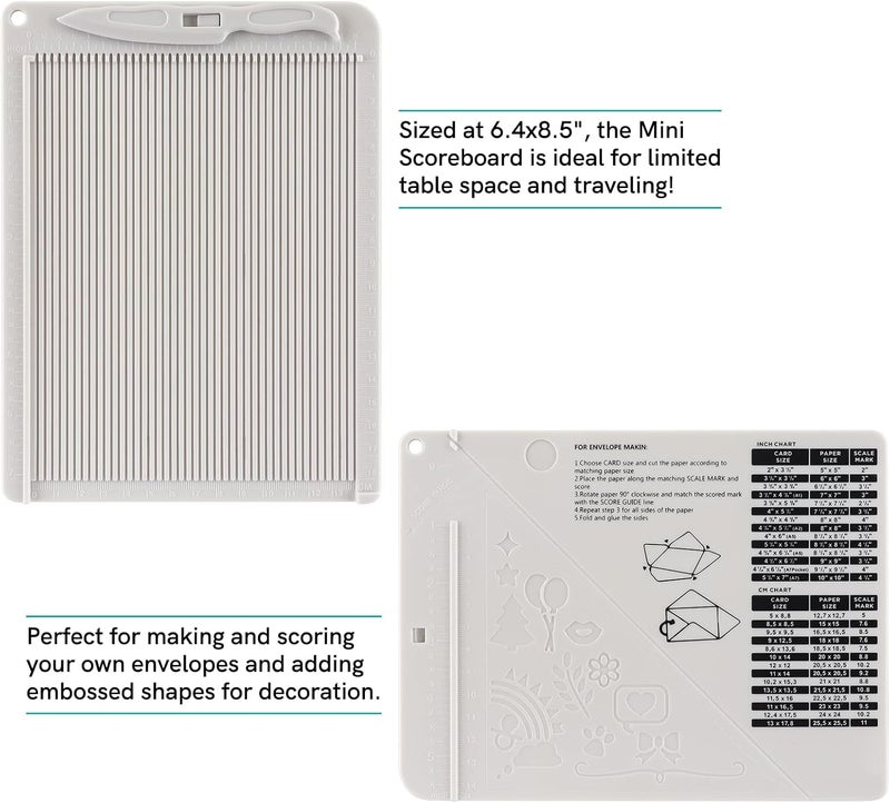 Briartw Craft Mini Scoring Board & Bone Folder Set Score and Fold Tool Multi-Purpose Score Board Envelope Maker Scrapbooking Embossing Craft Tool for Card Making,Measurement Including Cm and Inch - Image 2